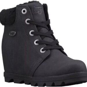 Lugz Marsella Fleece Boots Black Fashion Concealed Wedge Heel Women's Size 9.5 M